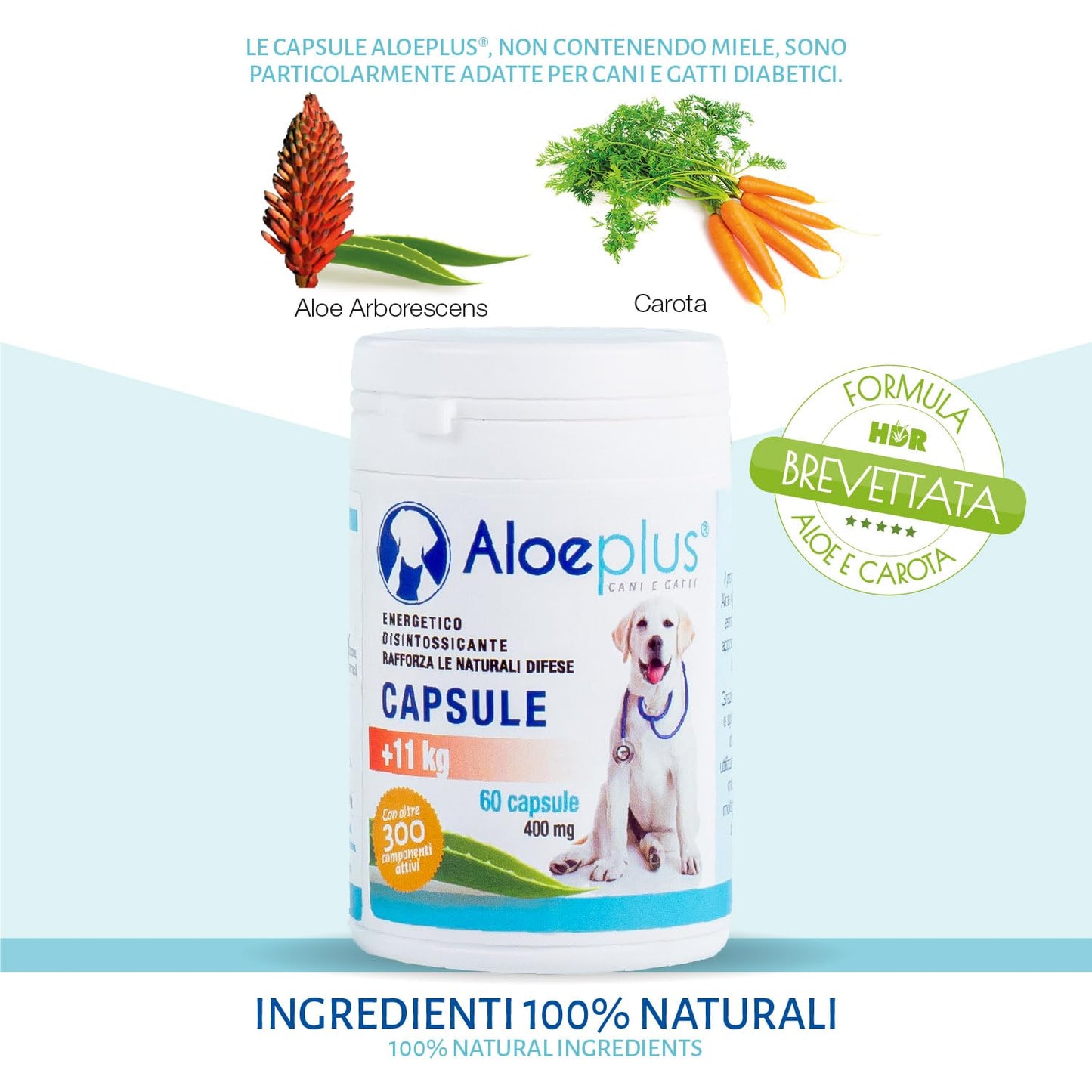 Aloeplus Capsule Cani 11+ kg. - Integratore Naturale a Base di Aloe arborescens Biologica Italiana per Il Benessere dei Cani da 11 kg. in su