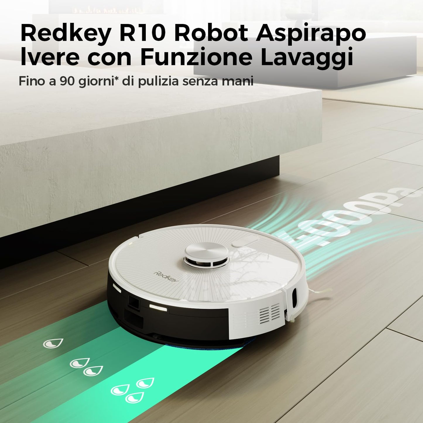 Redkey R10 Robot Aspirapolvere Lavapavimenti con Mappatura,Navigazione LiDAR, Con stazione di aspirazione e funzione di lavaggio, 4000Pa Potente Aspirazione, 150min, Controllo APP