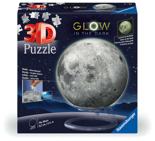 Ravensburger - Puzzle 3D, Luna Glow in the Dark, Costellazioni, per Adulti e Bambini 6+ Anni, Idea Regalo, 72 Pezzi, Include Supporto per Esporlo