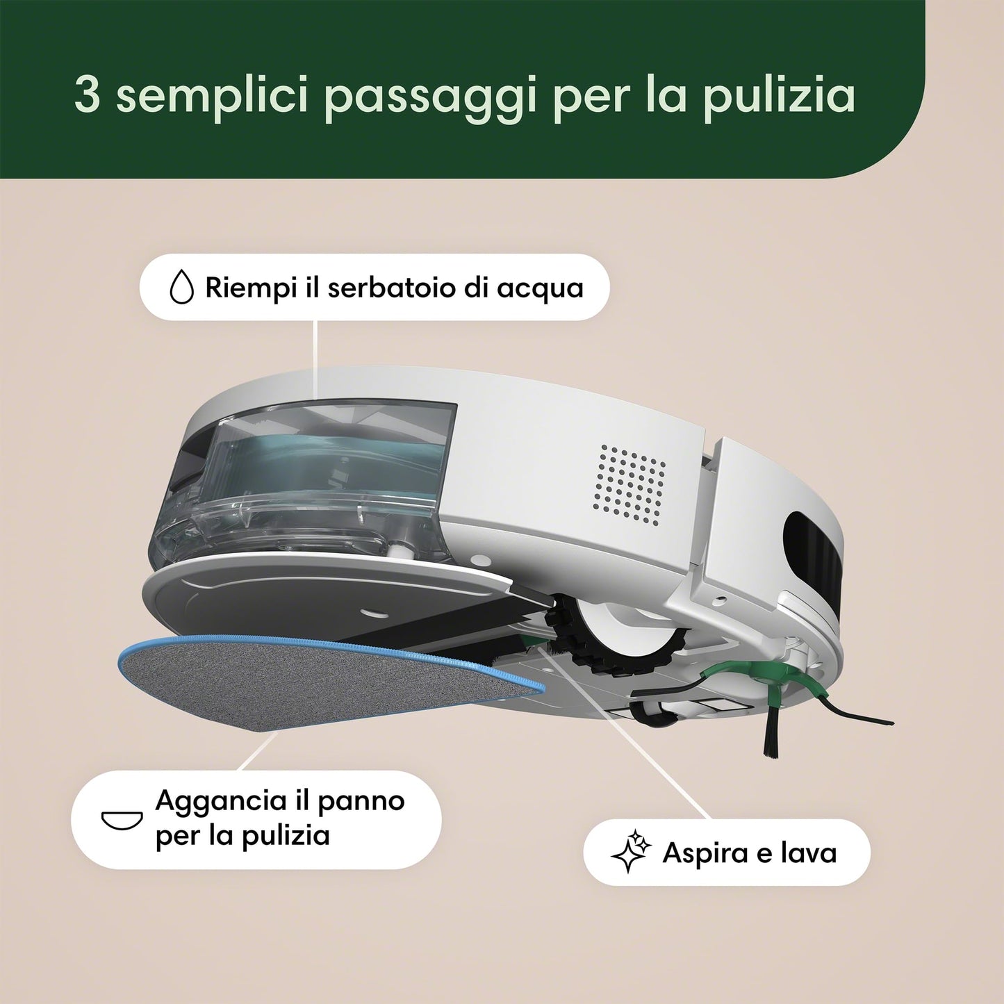 iRobot Roomba Combo Essential, Robot Aspirapolvere Lavapavimenti, Potente Aspirazione e Pulizia, Sistema di Pulizia a 4 fasi, Tre Livelli di Aspirazione, Controllabile Tramite App, Bianco