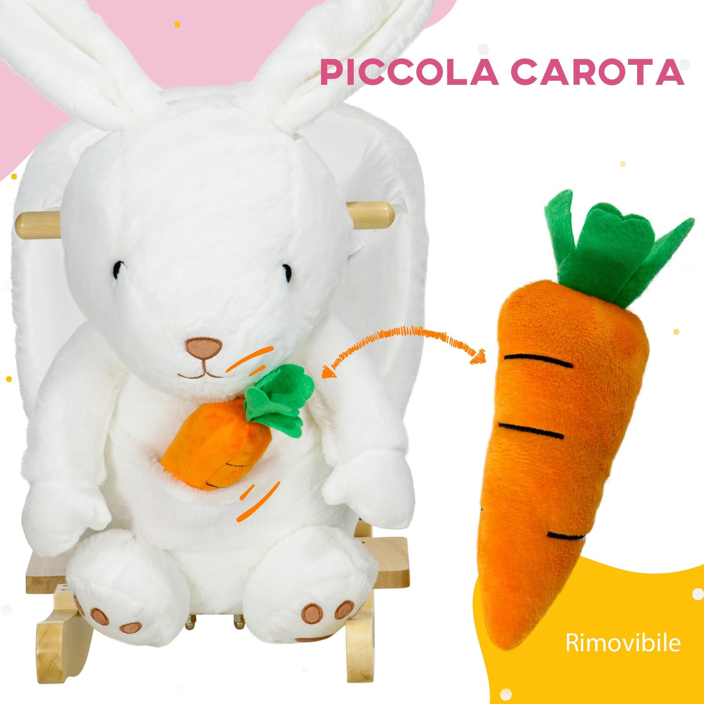 HOMCOM Cavallo a Dondolo per Bambini da 18-36 Mesi, Gioco per Bambini Cavalcabile con Suoni Realistici, 60x33x50 cm, Bianco