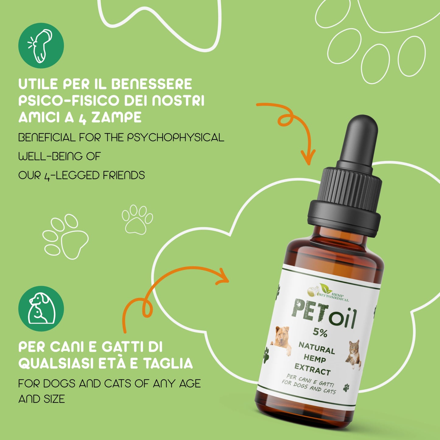 HEMP PHYTOMEDICAL Pet Oil 5% CBD Certificato - Olio di Canapa Biologico - Per il Benessere di Cani e Gatti. Puro Senza Sostanze Chimiche. Massima Tollerabilità 10 ml