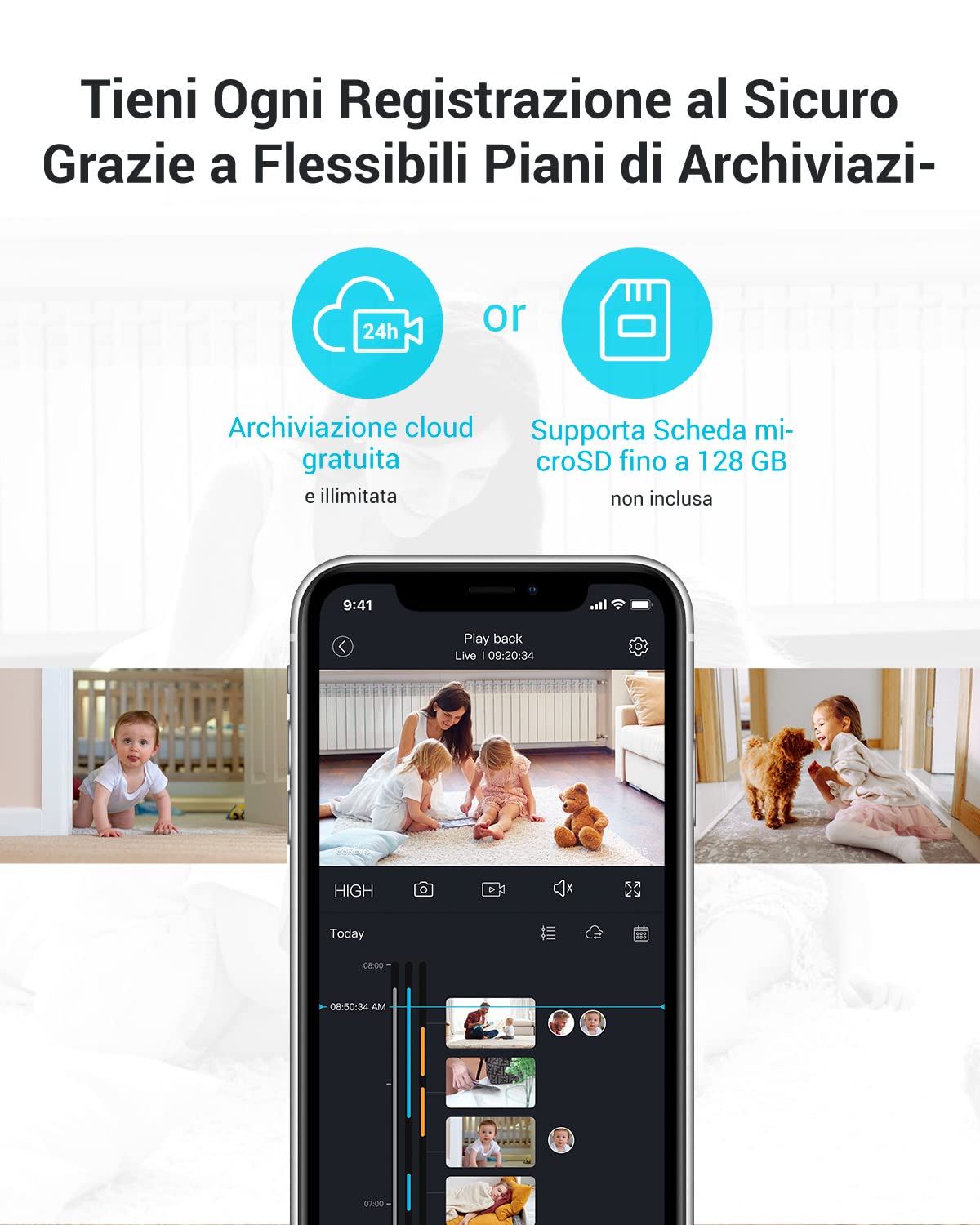 blurams Telecamera Wi-Fi Interno,2K Videocamera Sorveglianza,Rotazione a 360°,Visione Notturna, Tracciamento del Movimento,Audio Bidirezionale Compatibile con Alexa (2,4GHz/5GHz)