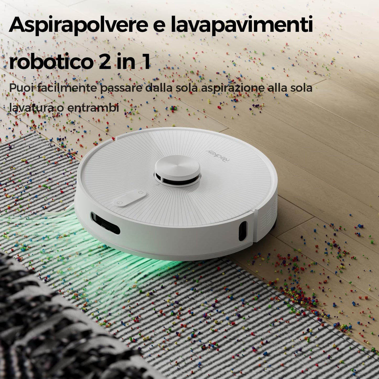 Redkey R10 Robot Aspirapolvere Lavapavimenti con Mappatura,Navigazione LiDAR, Con stazione di aspirazione e funzione di lavaggio, 4000Pa Potente Aspirazione, 150min, Controllo APP