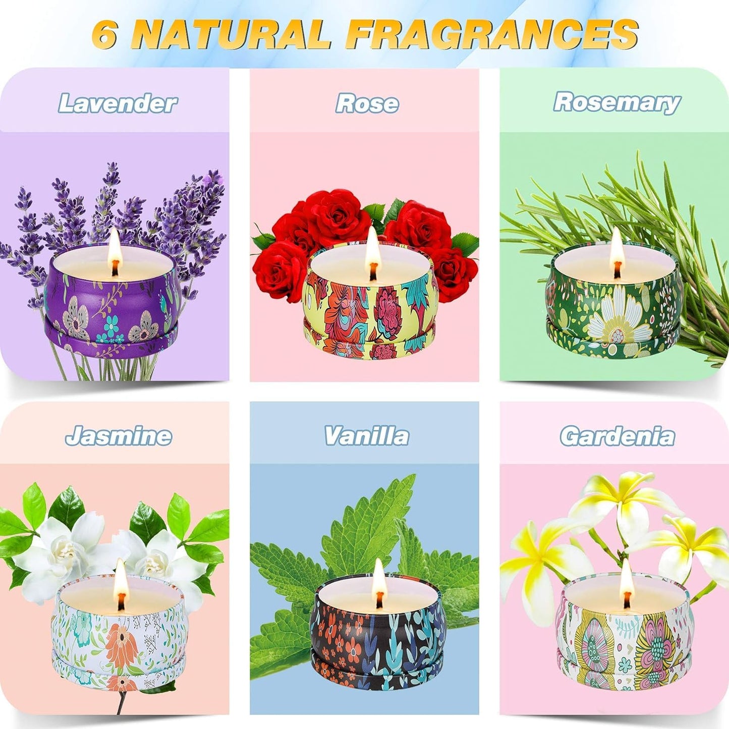 WONSEFOO 6 candele profumate, set regalo, 100% cera di soia naturale, per aromaterapia, bagno, yoga, 18 ore di durata per candela, regalo per la festa della mamma e San Valentino