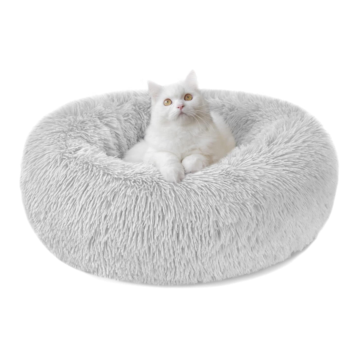 Nepfaivy Cuccia per Gatti e Cani da Interno - Cuscino a Ciambella Peloso per Gatti e Cani, Letto Morbido e Antistress per Piccoli Animali Domestici (M-50cm/19.7in, Grigio Chiaro)