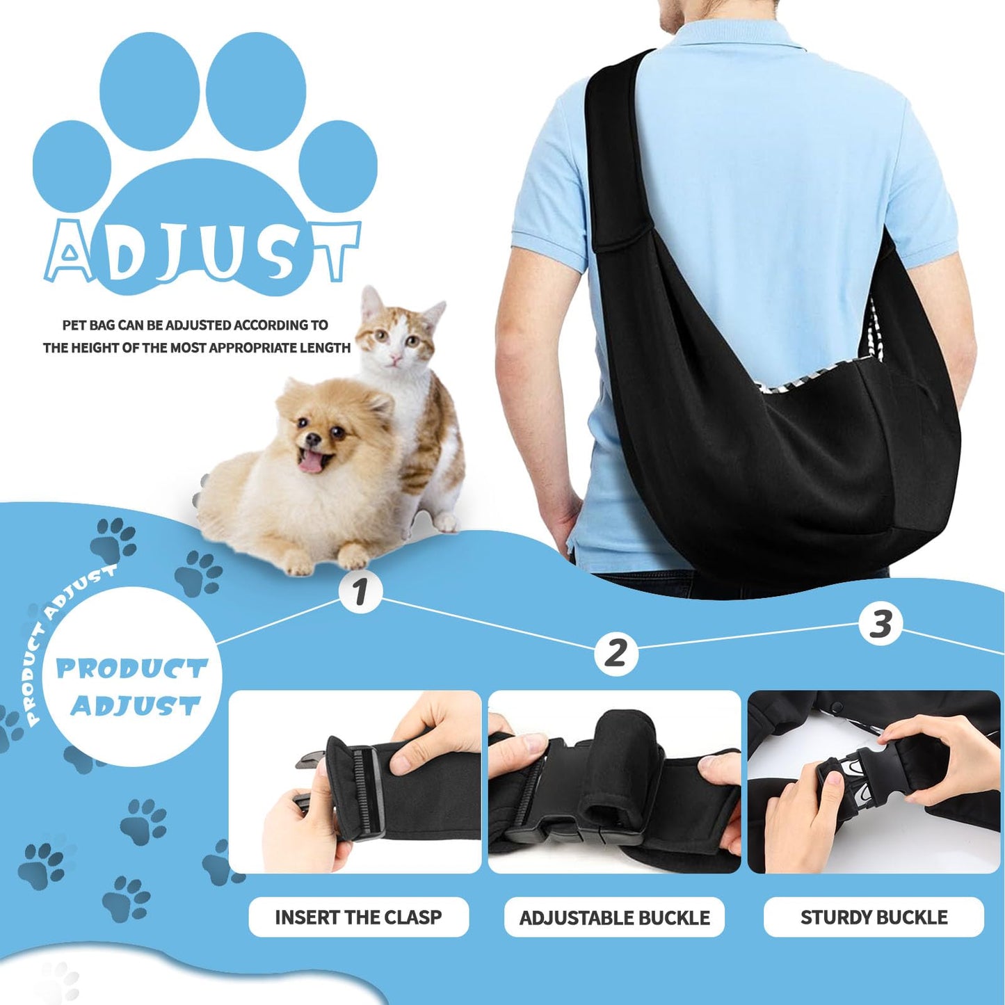 FainFun Reversibile Borsa Trasportino per Cani, Regolabile Borsa a Tracolla per Animali Domestici, Borsa da Viaggio per Trasportino per Cani da Passeggio, Borsa Trasportini Cani Portatile (Nero)