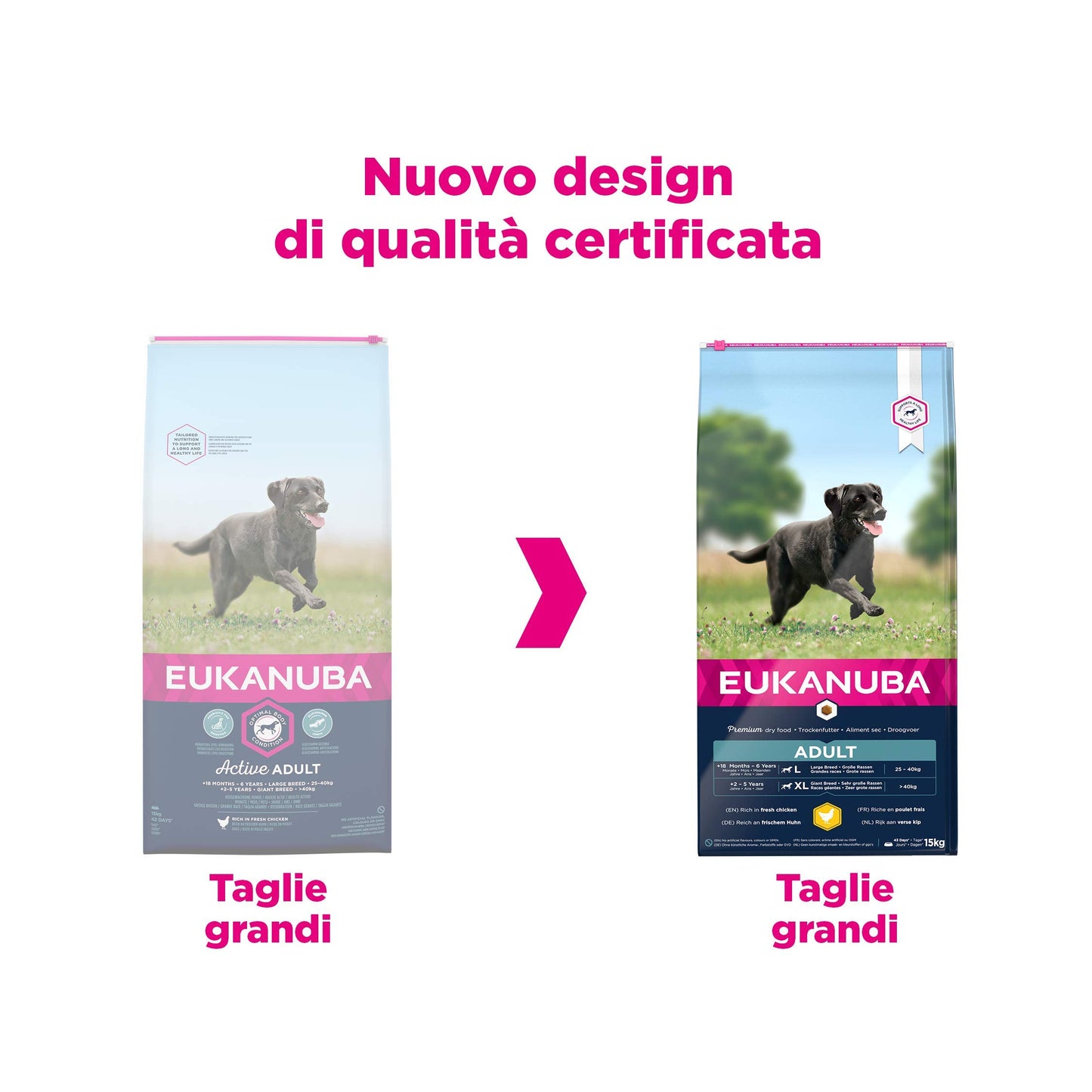 Eukanuba - Cibo premium per cani adulti di taglia grande - 100% completo ed equilibrato - Senza proteine vegetali nascoste, OGM, conservanti o aromi artificiali - 15 kg