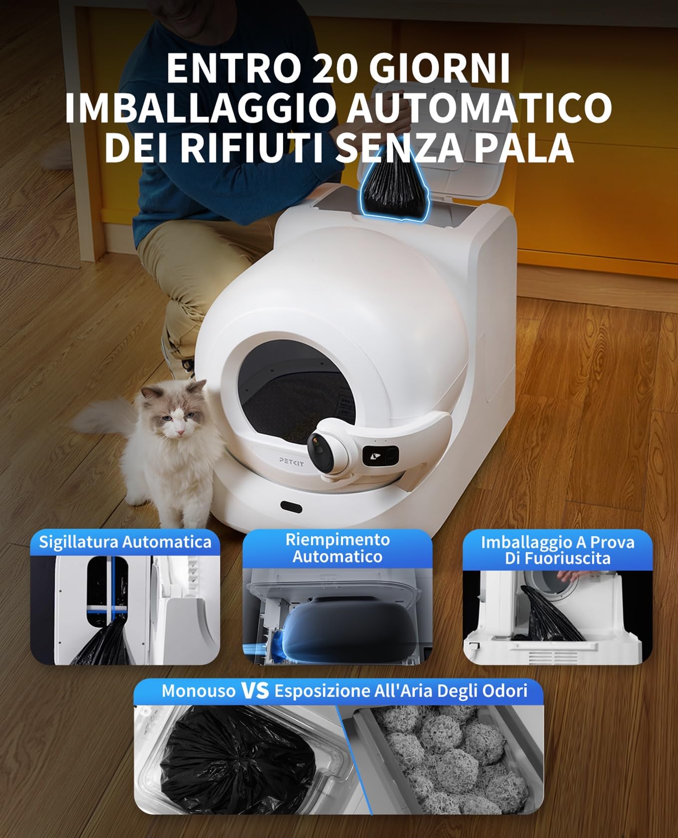 PETKIT Purobot Ultra Lettiera Gatto Autopulente, Lettiera Automatica per Gatti con Telecamera AI, 360° Tracciamento Comportamentale, Visione Notturna, Sacchetti Senza Contatto per Più Gatti