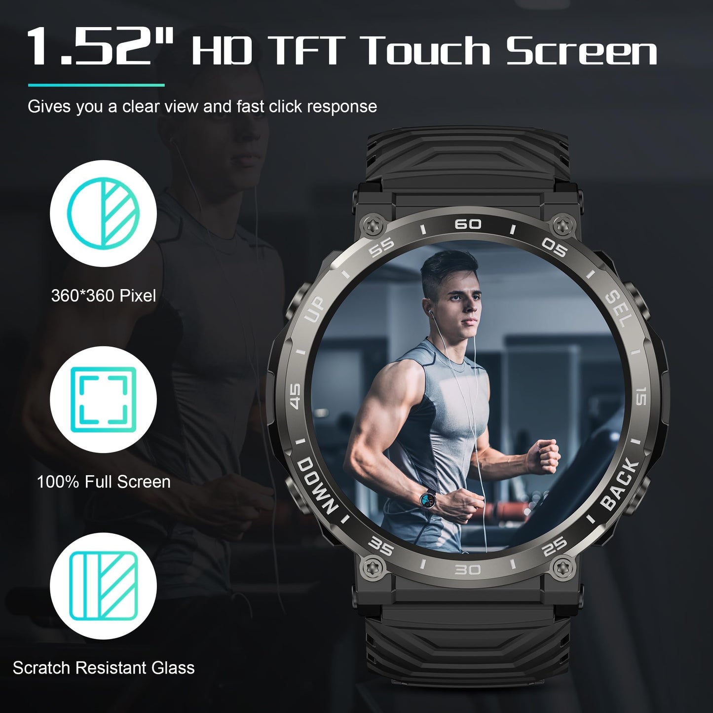 IDEALROYAL Smartwatch Uomo Donna con chiamate Bluetooth, 1,52" Smartwatch da uomo con ossimetro, cardiofrequenzimetro, monitoraggio del sonno, impermeabile IP68, 110+ modalità sportive per