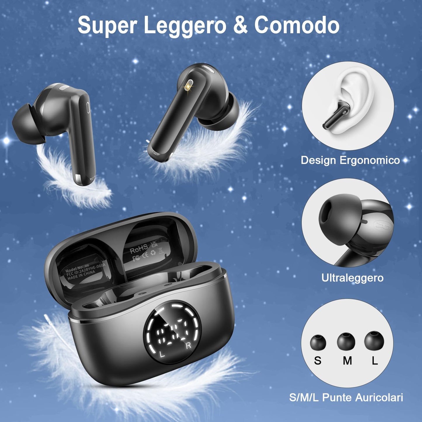 Cuffie Bluetooth, Auricolari Bluetooth 5.4 Cuffie Wireless in Ear ENC Cancellazione Rumore con 4 microfono, Cuffiette Bluetooth 48 Ore di Riproduzione, Cuffie Senza Filo Impermeabile per Android/iOS