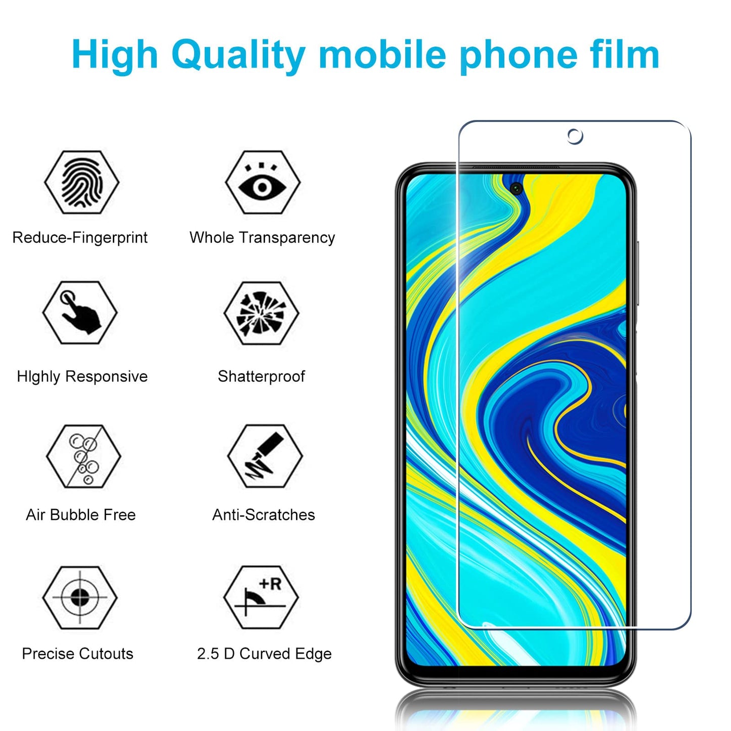 Didisky Custodia Cover per Xiaomi Redmi Note 9S, Note 9 Pro, Note 9 Pro Max+ 3 Pezzi Pellicola Protettiva in Vetro Temperato, Resistente ai GraffiSilicone AntiurtoTrasparente TPU Protezione Cover