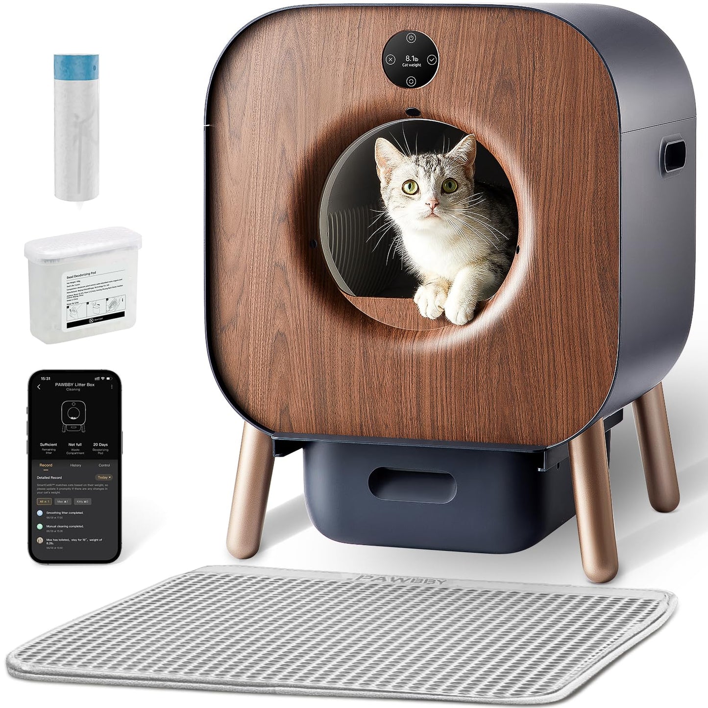 PAWBBY P1 Ultra Lettiera Gatto Autopulente, , Certificato TUV, Design Anti-Pizzicamento/Deodorante per Piante, Controllo Intelligente delle App, Extra Large per Più Gatti