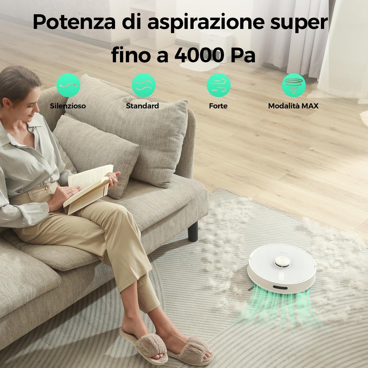 Redkey R10 Robot Aspirapolvere Lavapavimenti con Mappatura,Navigazione LiDAR, Con stazione di aspirazione e funzione di lavaggio, 4000Pa Potente Aspirazione, 150min, Controllo APP