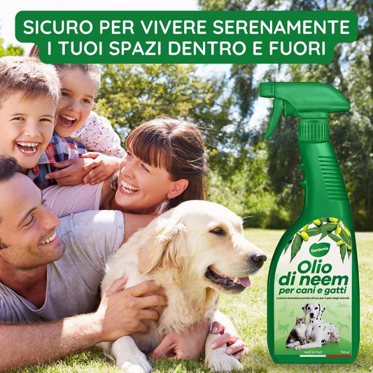 Gardemia Olio di Neem per Cani Gatti Spray 750ml Sgradito a Zecche Pulci Zanzare Insetti Azione Naturale Effetto Barriera abbinabile a Repellente Antipulci Antiparassitario Aroma Gradevole