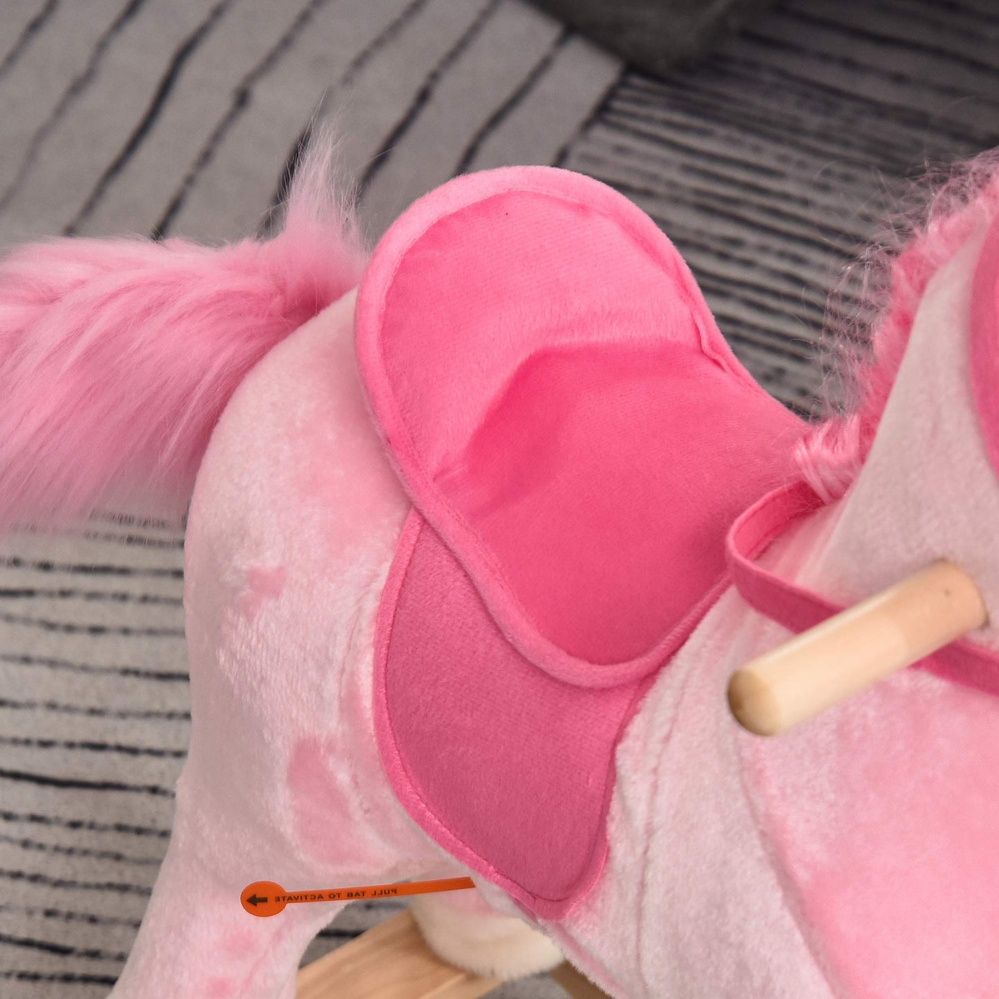 HOMCOM Cavallo a Dondolo per Bambini 36-72 Mesi, Unicorno a Dondolo con Suoni in Legno e Peluche Rosa, 74x33x62cm