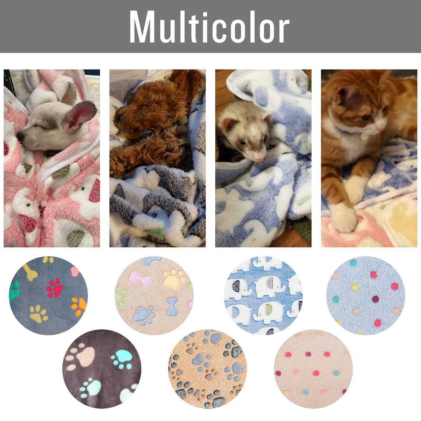 luciphia 3 Pezzi Coperta per Cane/Gatto Lavabile Soffice Durevole, Morbida e Calda Flanella Grigio Zampe di Cuore Medium (76 * 52cm)