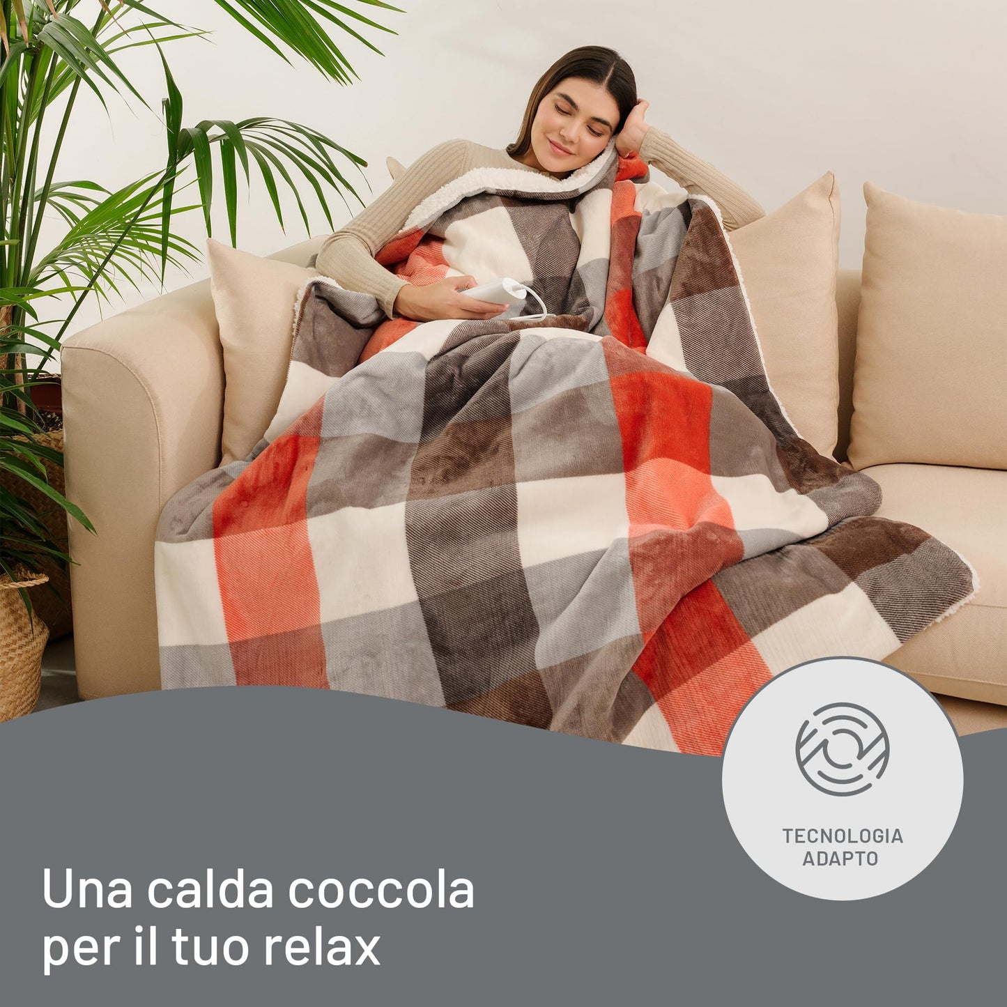 Imetec CaldoPlaid Tartan Festival, Plaid riscaldabile, Morbida Coperta elettrica 160x120 cm, Basso Consumo, Tecnologia Adapto, Dispositivo di Sicurezza, Rapido Riscaldamento, 6 Temperature, Lavabile