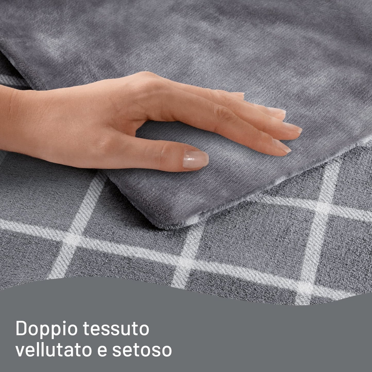 Imetec CaldoPlaid Velvet Square Plaid Riscaldabile, Morbida Coperta Elettrica 150x95 cm, Basso Consumo, Tecnologia Adapto, Dispositivo di Sicurezza, Rapido Riscaldamento, 6 Temperature, Lavabile