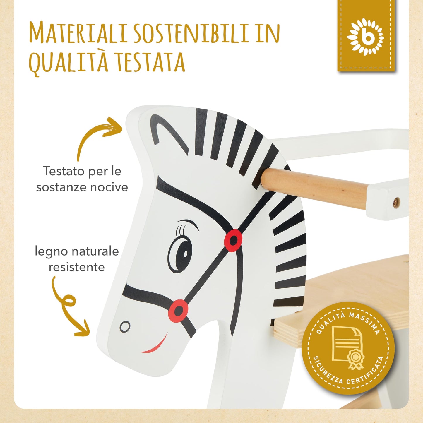 Bieco Cavallo a Dondolo Zebra | 68x26,5x48cm | Cavalcabile Bambino 1 Anno | Cavallo a Dondolo per Bambini Cavallino a Dondolo Bambini Cavallo Cavalcabile per Bambini Cavallino a Dondolo Bambini 1 Anno