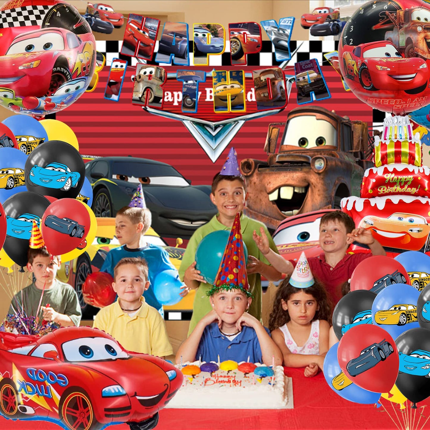 SWOKKTS Palloncini Cars Compleanno, Addobbi Compleanno Bambini Auto, Kit Macchina Cars Compleanno Bambini decorazione, Cartoon Decorazioni Compleanno Cars (Palloncini Compleanno)