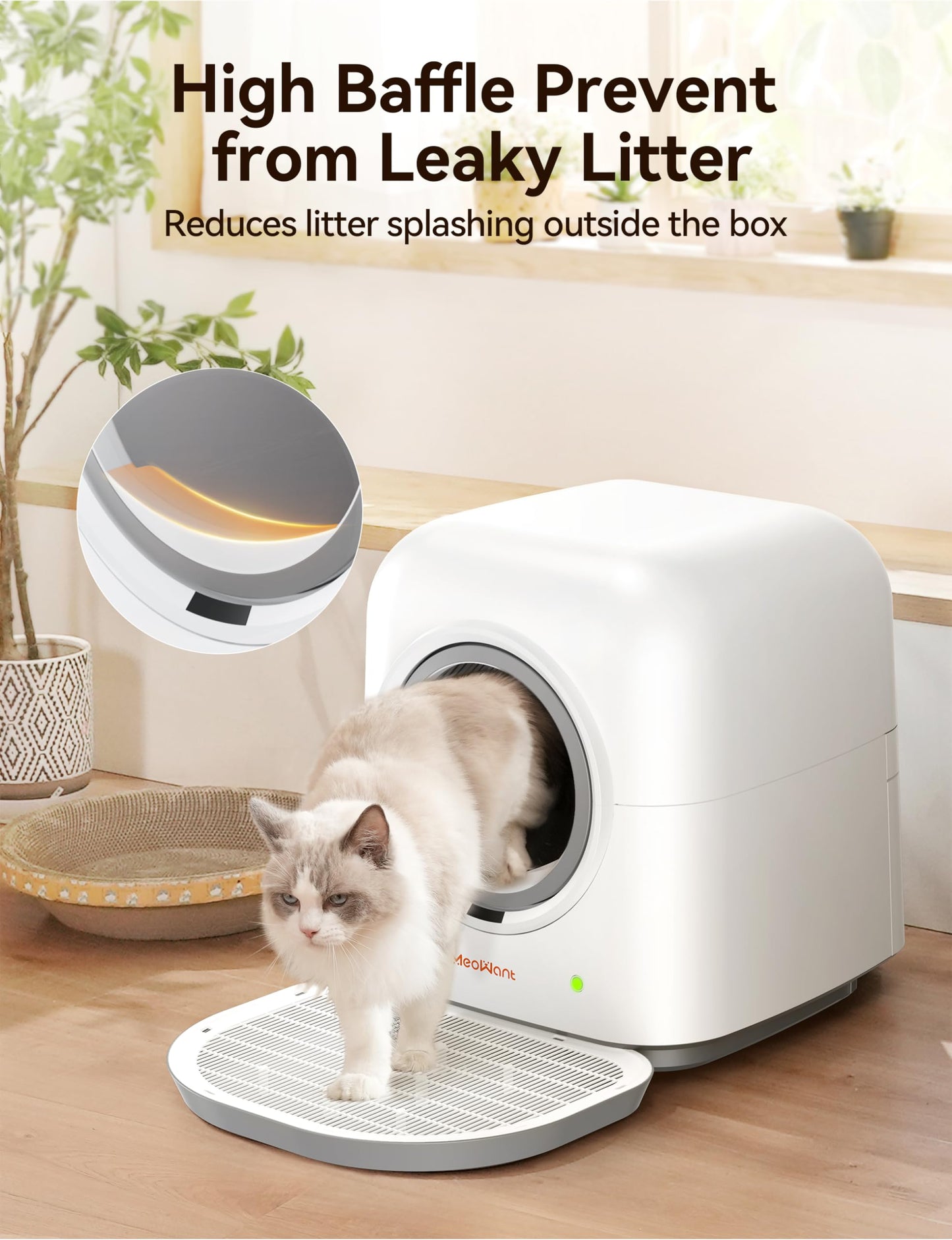 MeoWant Lettiera Gatto Autopulente, Lettiera per Gatti Automatica Completamente Chiusa per Più Gatti, Ultra Grande 60L, Ultra Sicura, Intelligente Controllo APP, Degli Odori, con Tappetino