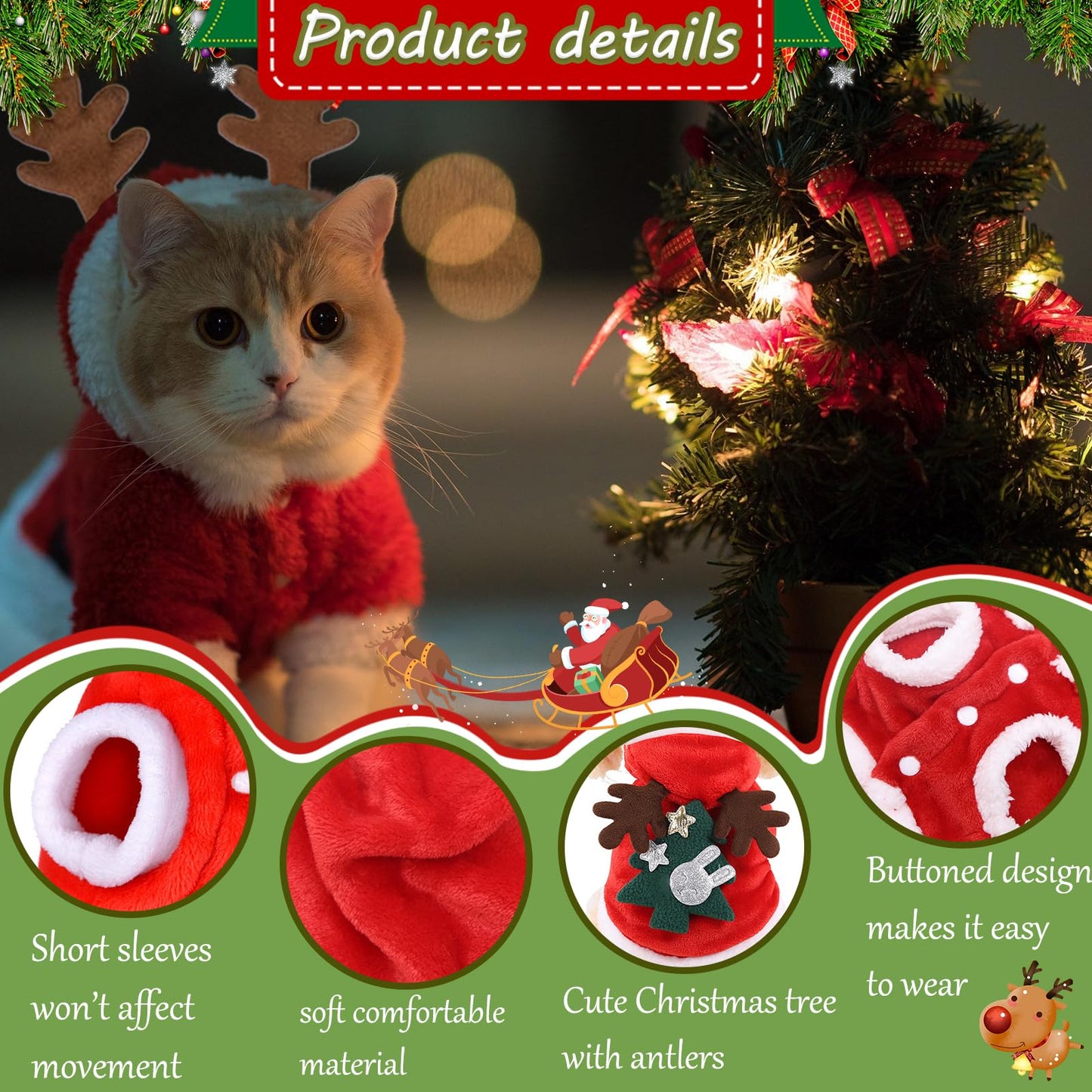 Natale Animale Domestico Costume, Vestiti Natale Gatto Cane, Inverno Cappotto Felpe con Cappuccio per Cani Piccolo e Medio e Gatti, per feste natalizie per animali domestici decorare (S)