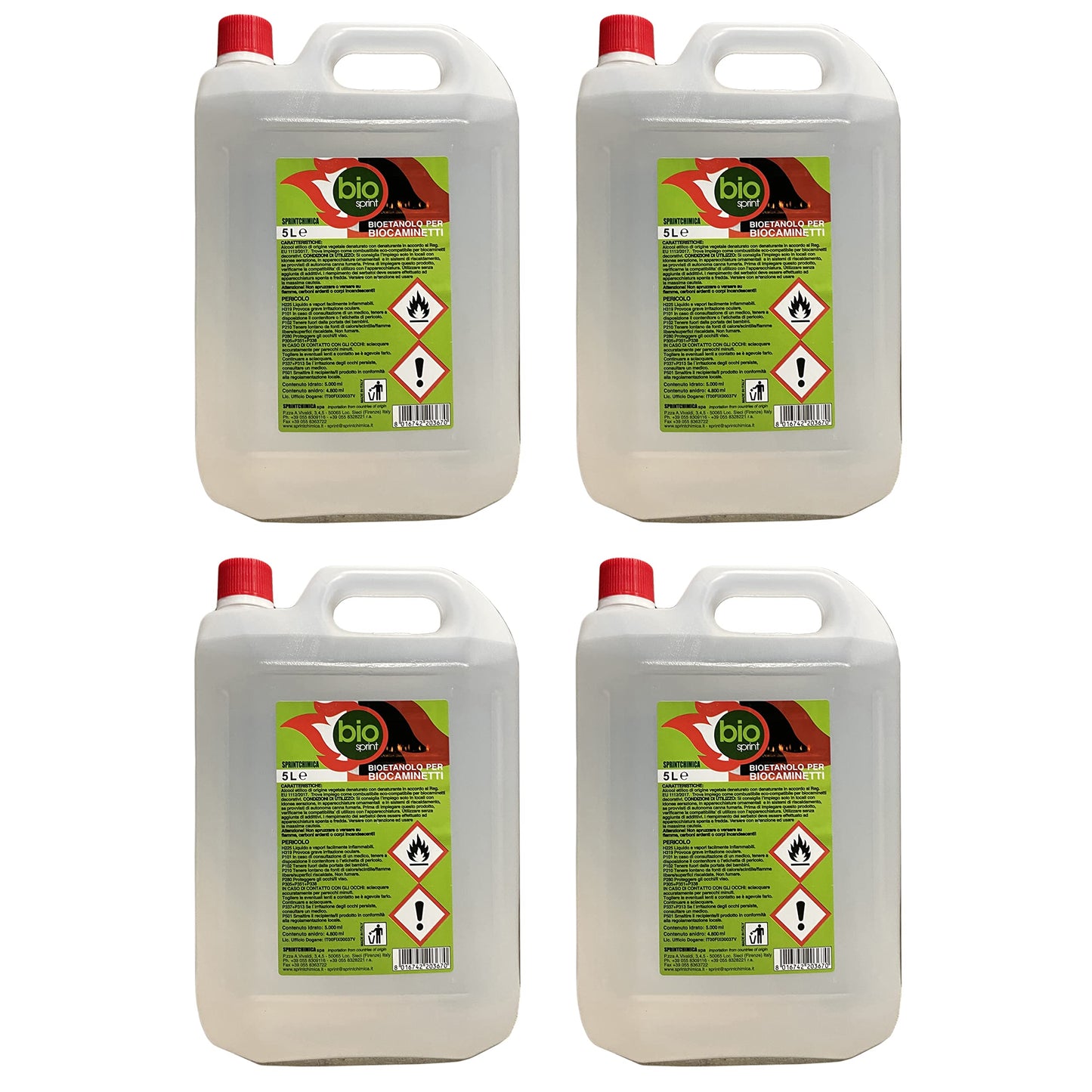 4X5LT BIOETANOLO COMBUSTIBILE Liquido Ecologico Naturale INODORE Camino Sprint