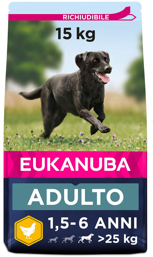 Eukanuba - Cibo premium per cani adulti di taglia grande - 100% completo ed equilibrato - Senza proteine vegetali nascoste, OGM, conservanti o aromi artificiali - 15 kg