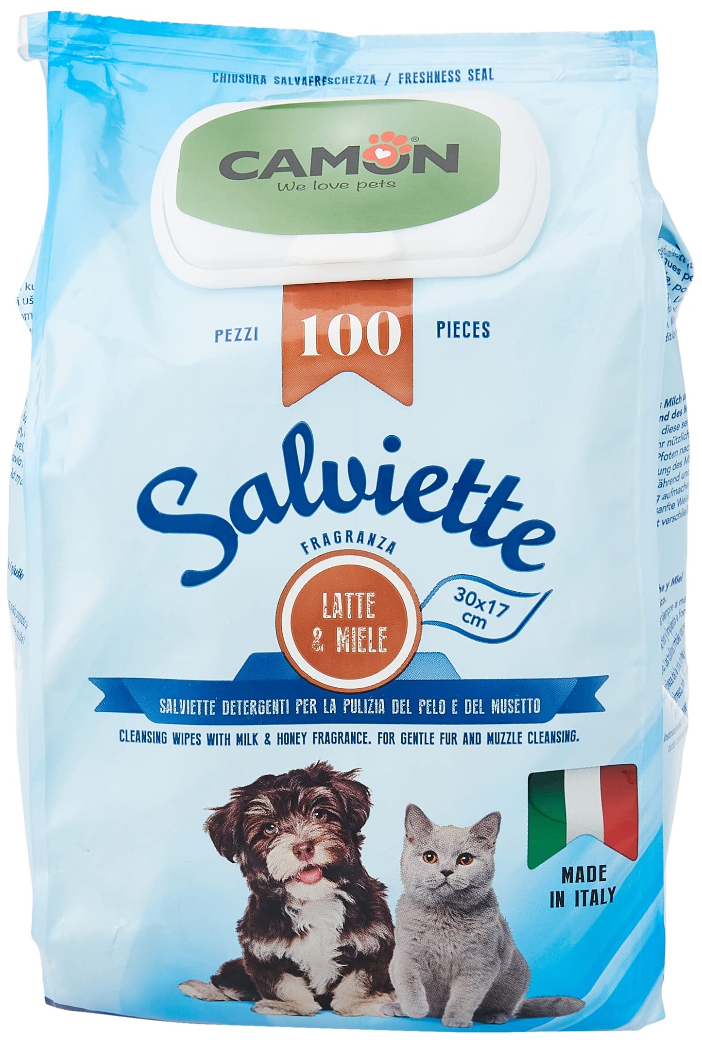 CAMON 01565980, Salviette detergenti al Latte e Miele, 1 Confezione da 100 salviettine