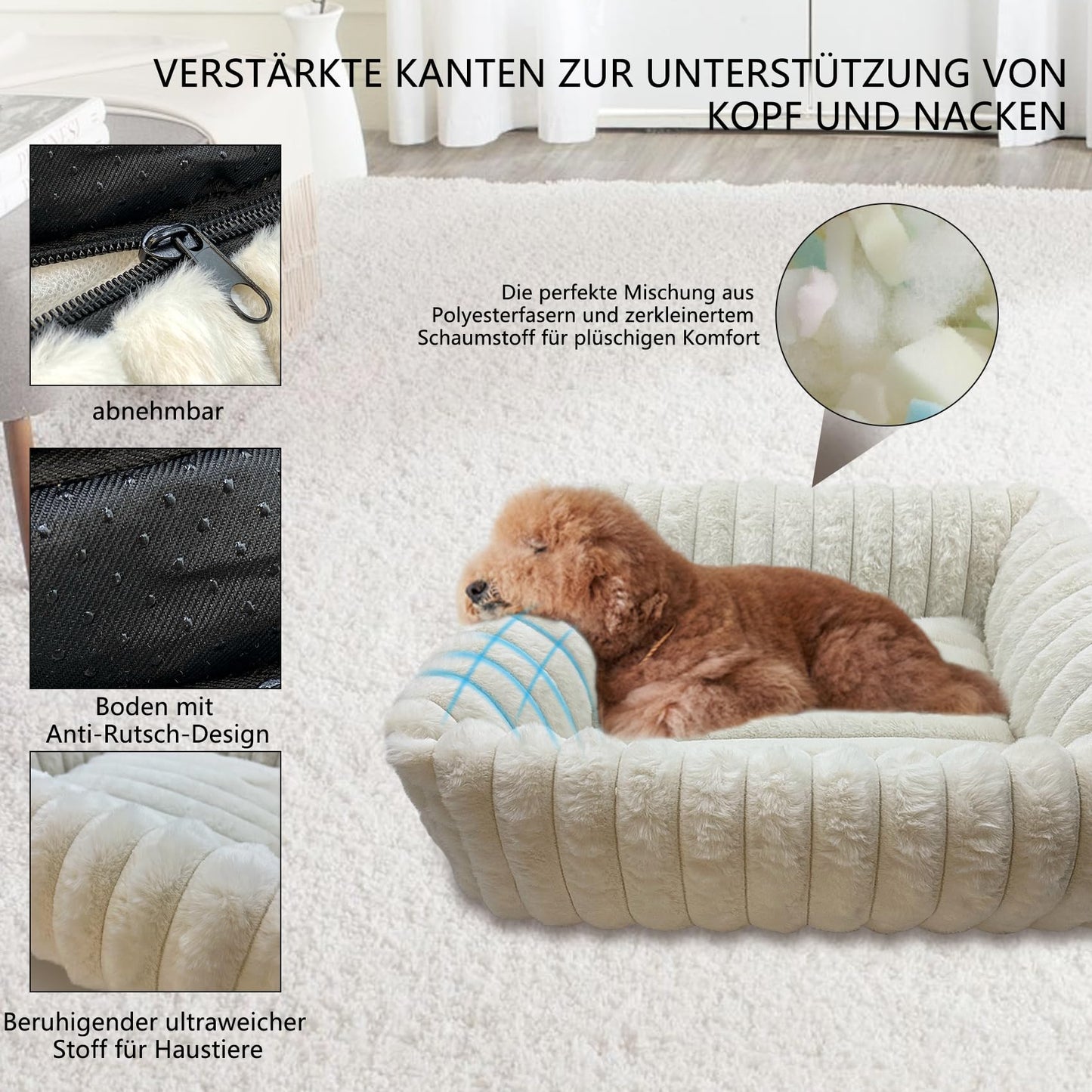 CareCooo Letto per Cani Sfoderabile - Confortevole Cuccia Cane Interno, Divano per Cani, Materasso per Cani, Ideale come Dog Bed e Cuccia Pelosa per Cani (color crema, S-50 x 48 x 15 cm)