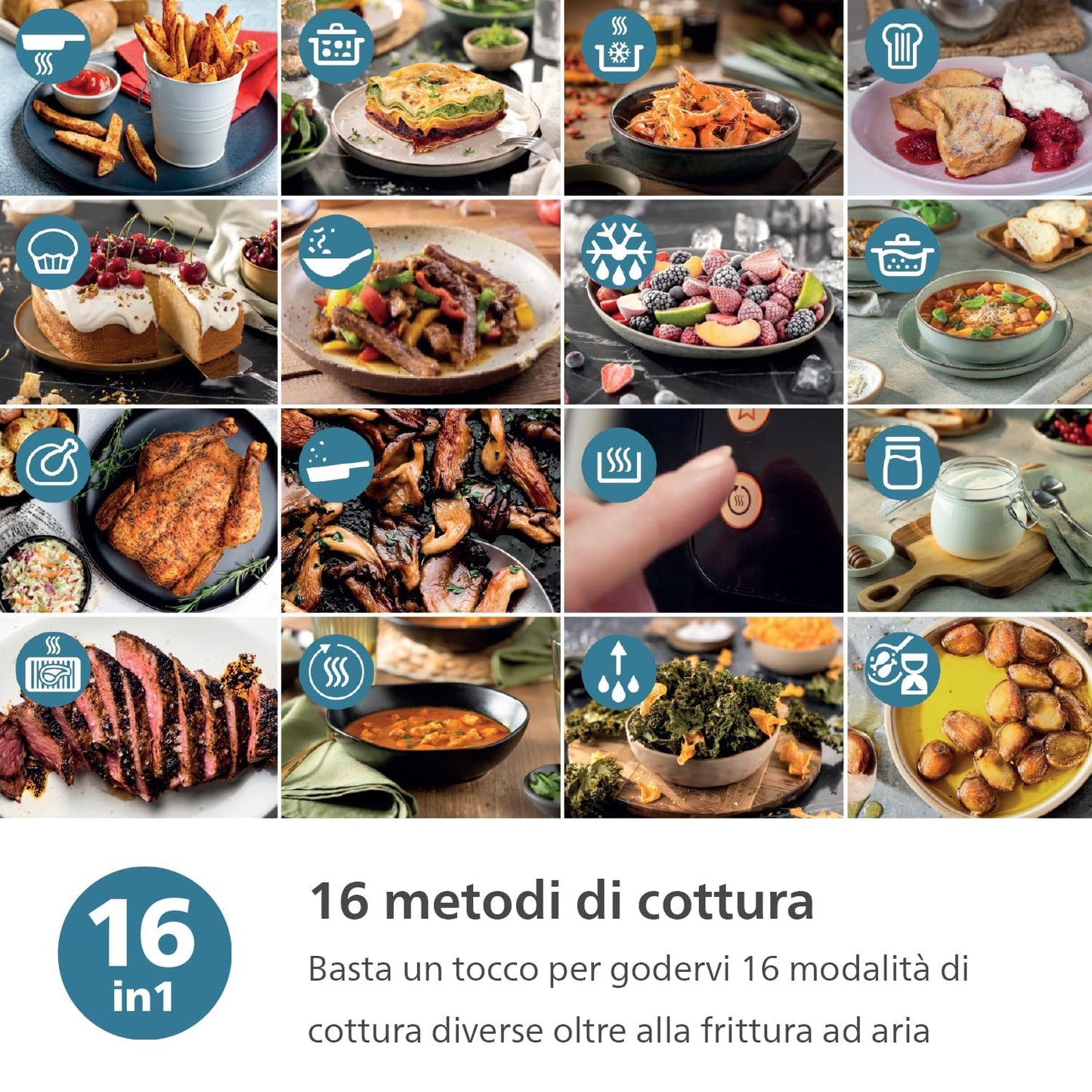 Philips Airfryer Serie 3000 4.2L, Finestra di Cottura, 16-in-1 Airfryer, Tecnologia RapidAir Plus, Rimozione Grassi, App Ricette HomeID, Facile da Pulire (NA320/00)