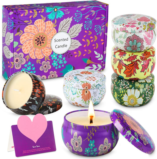 WONSEFOO 6 candele profumate, set regalo, 100% cera di soia naturale, per aromaterapia, bagno, yoga, 18 ore di durata per candela, regalo per la festa della mamma e San Valentino