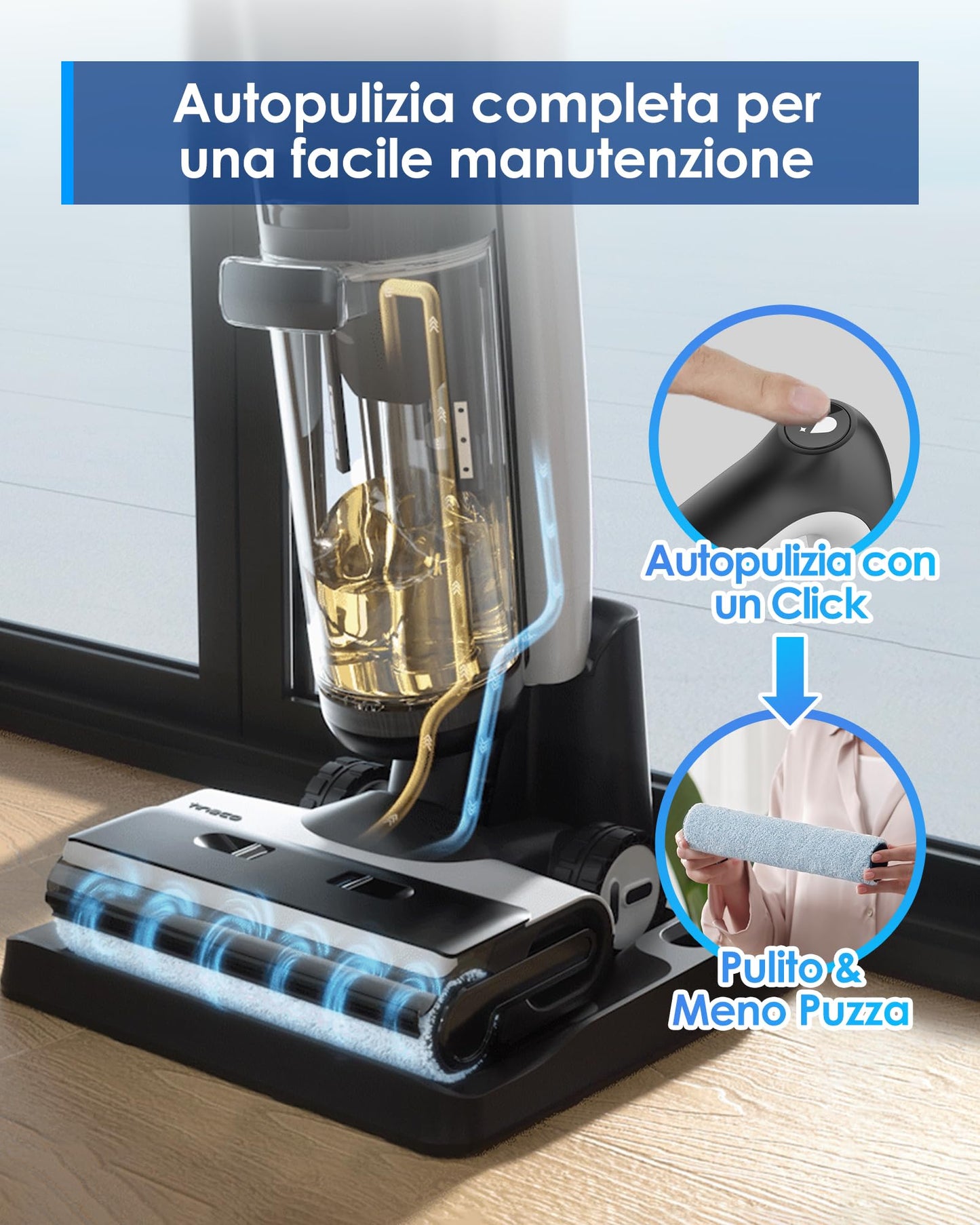 Tineco Floor One S7 PRO(S7 Series) Aspirapolvere Cordless per Pavimenti Duri, Pulisce Sempre con Acqua Pulita, Display LED, Lunga Autonomia. Rimuove Macchie Ostinate e Peli di Animali Domestici