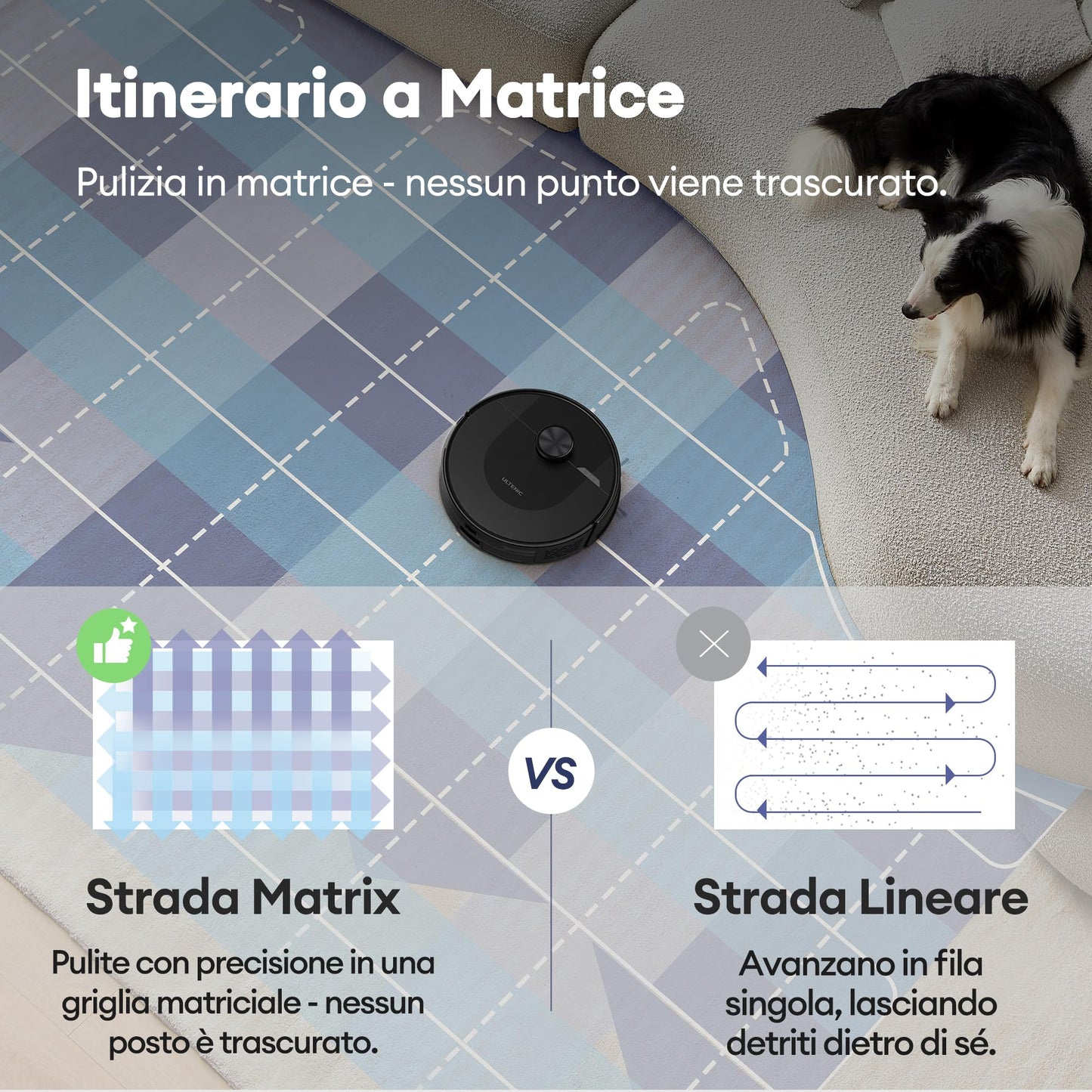 Ultenic D10 Robot Aspirapolvere Lavapavimenti con Mappatura LiDAR, 5000Pa, 120Min, Matrix Clean, Controllo APP/Alexa/Siri/IFTTT - Ottimo per Peli di Animali