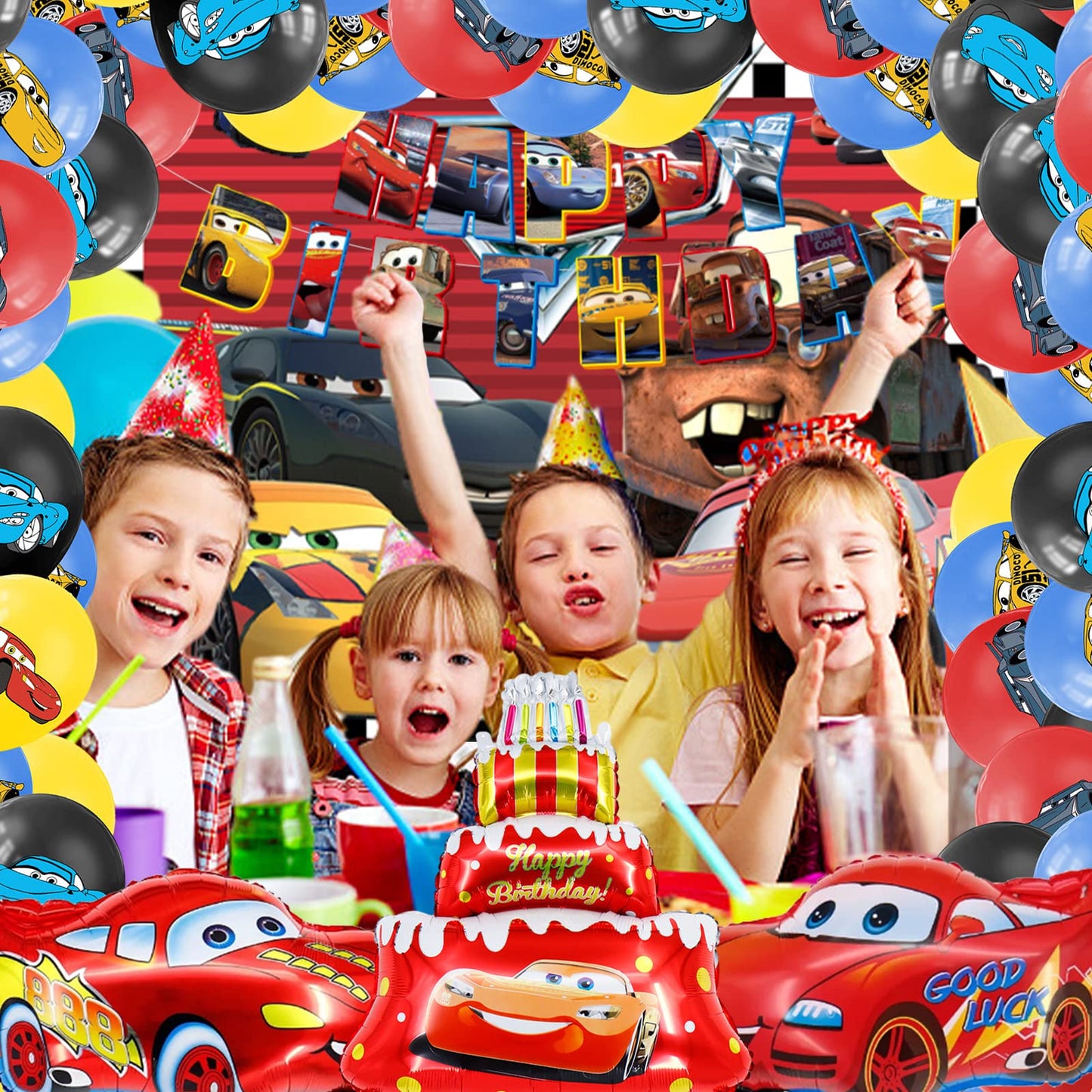 SWOKKTS Palloncini Cars Compleanno, Addobbi Compleanno Bambini Auto, Kit Macchina Cars Compleanno Bambini decorazione, Cartoon Decorazioni Compleanno Cars (Palloncini Compleanno)