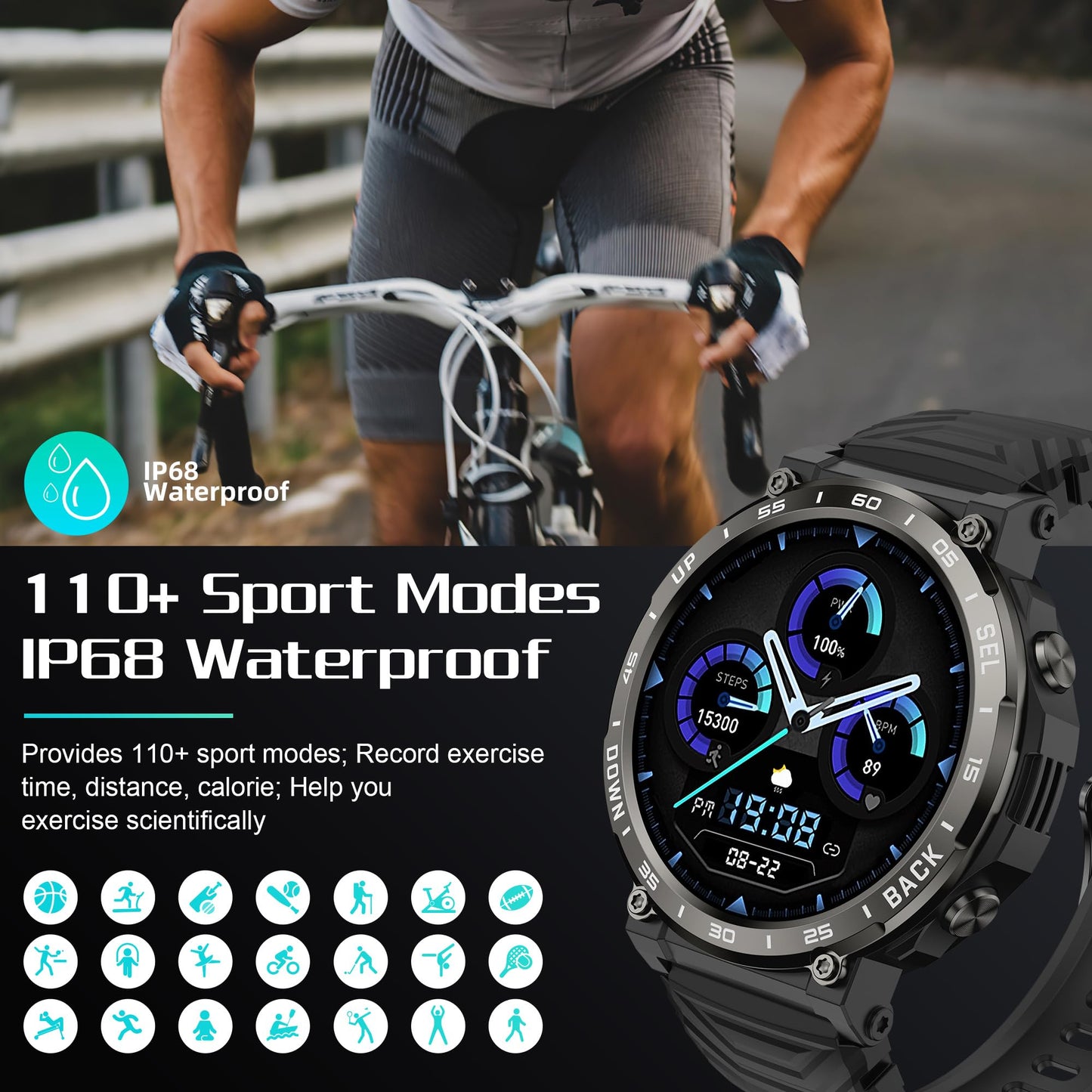 IDEALROYAL Smartwatch Uomo Donna con chiamate Bluetooth, 1,52" Smartwatch da uomo con ossimetro, cardiofrequenzimetro, monitoraggio del sonno, impermeabile IP68, 110+ modalità sportive per