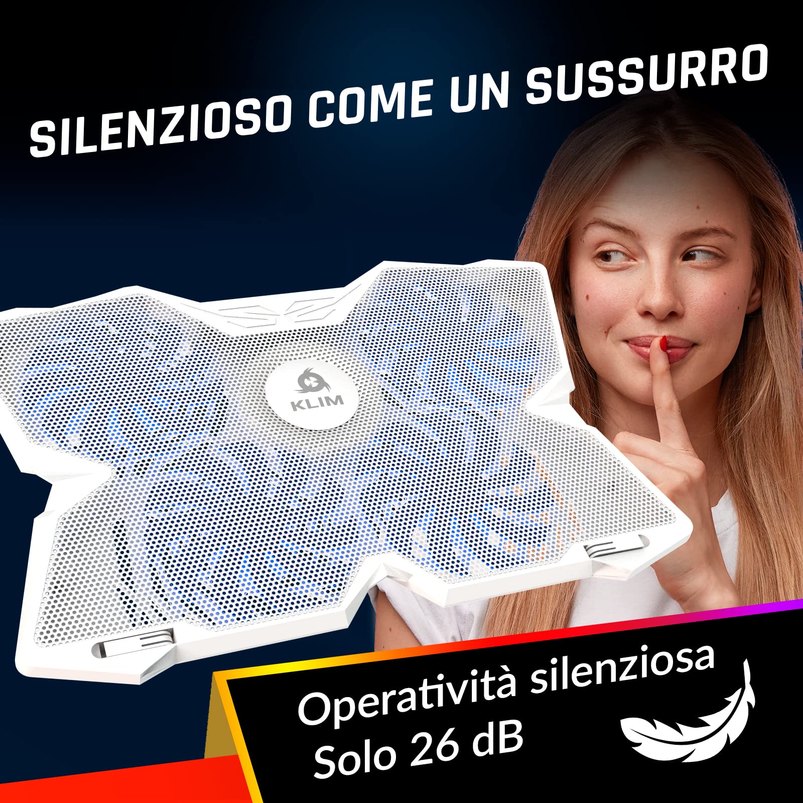 Base Raffreddamento PC Portatile KLIM Wind - Versione 2024, 1200 RPM, Per Gaming E PS5, Bianco Metallizzato - Foto 7