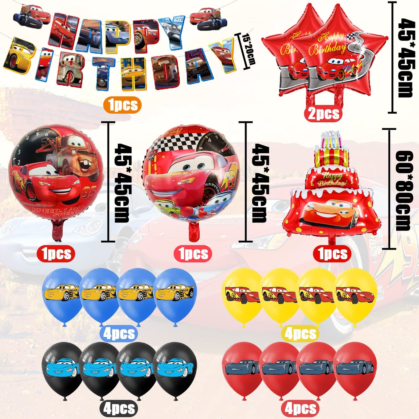 SWOKKTS Palloncini Cars Compleanno, Addobbi Compleanno Bambini Auto, Kit Macchina Cars Compleanno Bambini decorazione, Cartoon Decorazioni Compleanno Cars (Palloncini Compleanno)