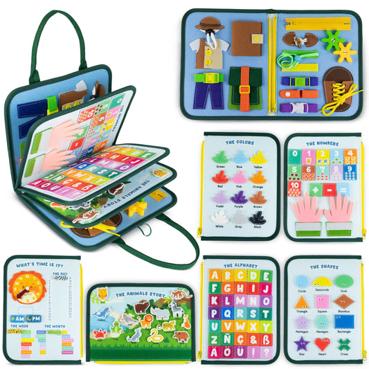 BONNYCO Montessori Busy Board di Feltro Giochi Montessori Didattici, Pannello Sensoriale Bambini Montessori Board Valigetta Montessori | Giochi Bambini Bimba Bimbo Regalo Bambino Compleanno Natale