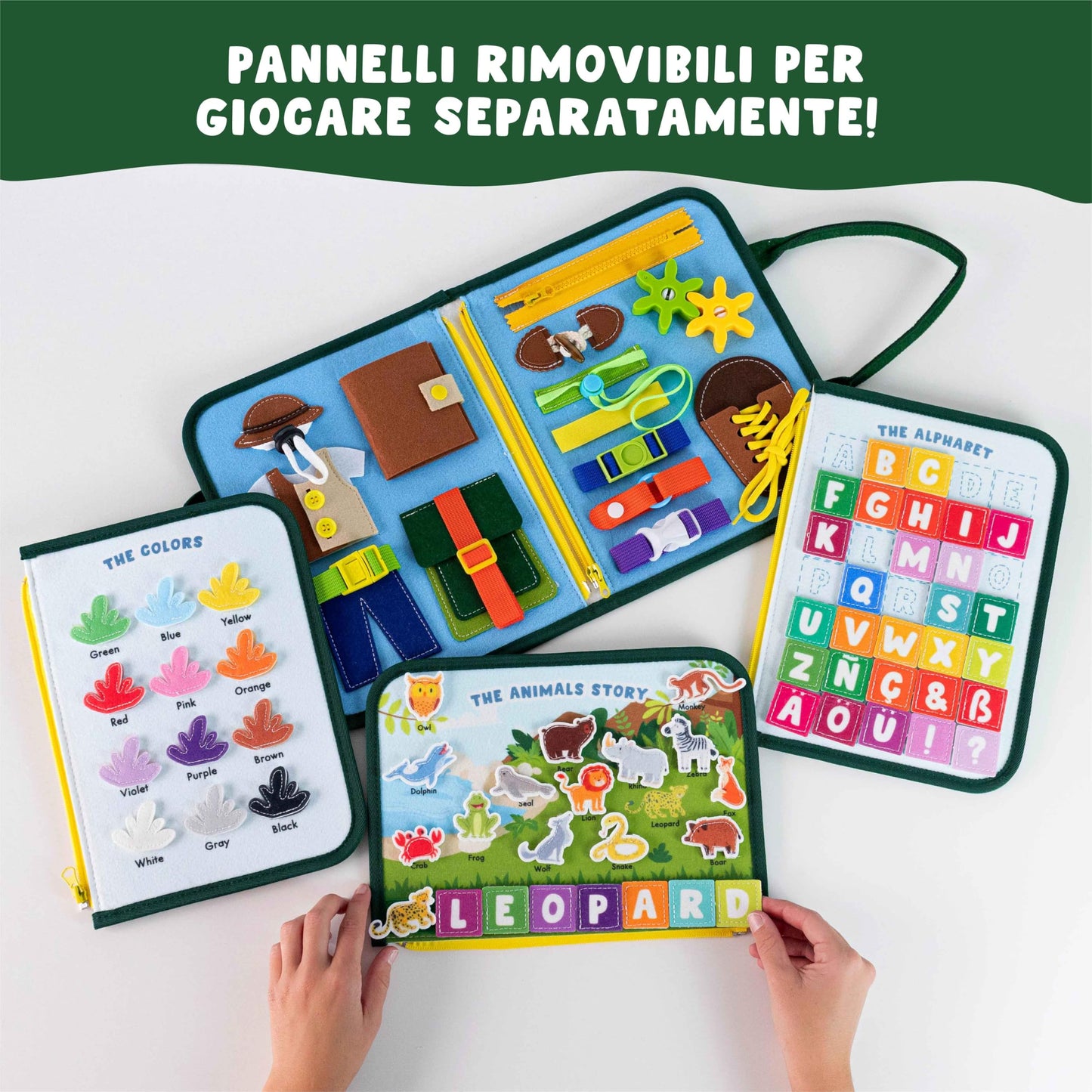 BONNYCO Montessori Busy Board di Feltro Giochi Montessori Didattici, Pannello Sensoriale Bambini Montessori Board Valigetta Montessori | Giochi Bambini Bimba Bimbo Regalo Bambino Compleanno Natale