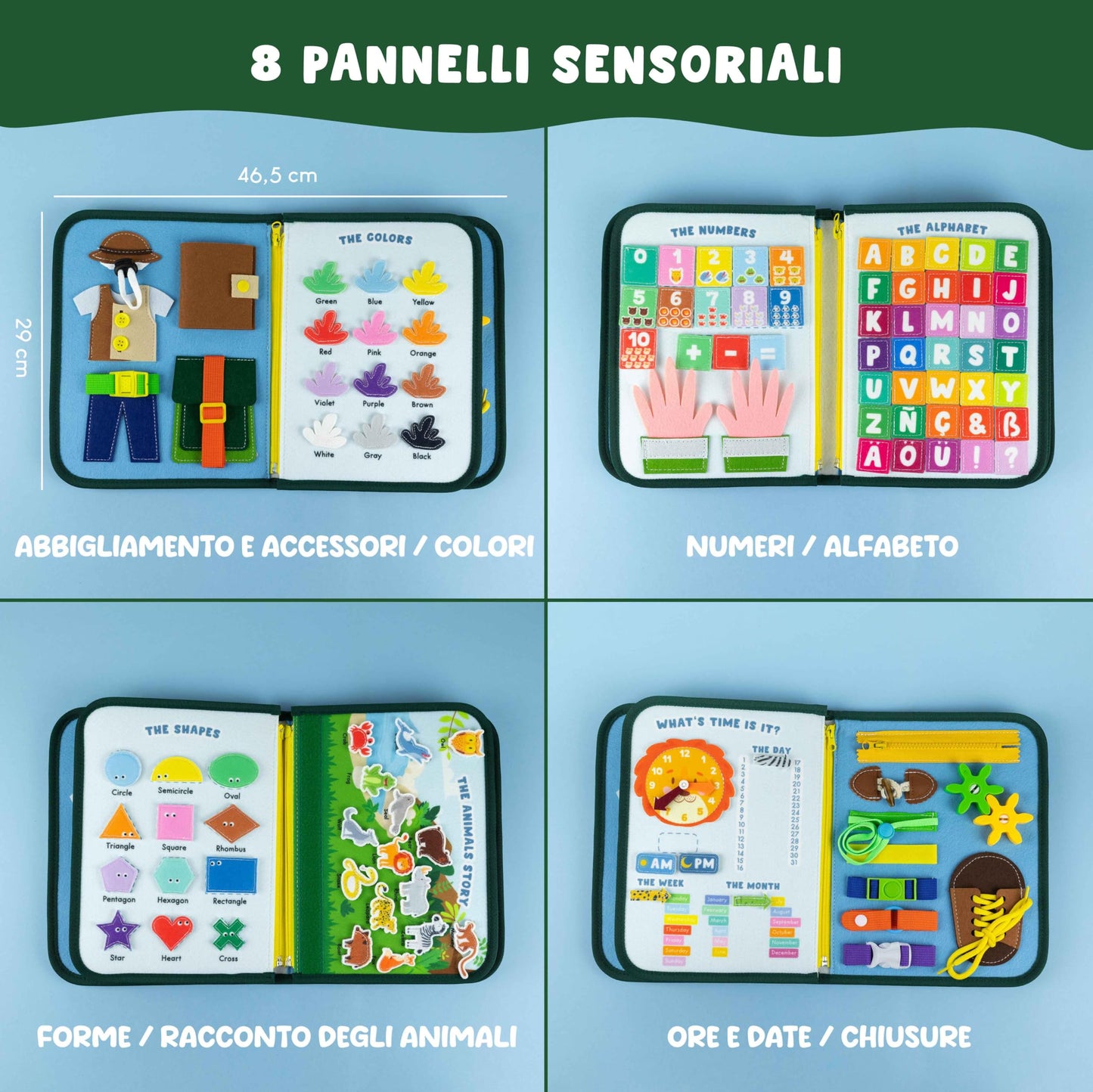 BONNYCO Montessori Busy Board di Feltro Giochi Montessori Didattici, Pannello Sensoriale Bambini Montessori Board Valigetta Montessori | Giochi Bambini Bimba Bimbo Regalo Bambino Compleanno Natale