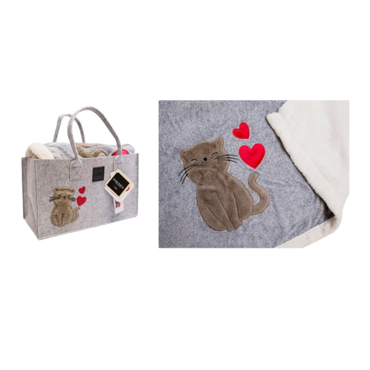 Plaid Morbidotto in Pile con Borsa Gatto Pixel 130x160 Daunex