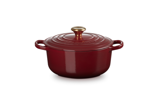 Cocotte Round Evolution 24cm and 28cm in enamelled cast iron gold knob Le Creuset