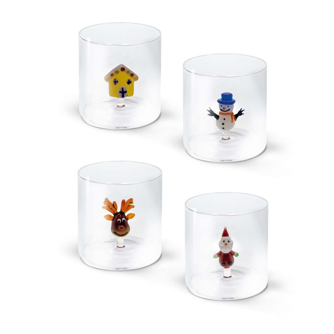 Set of Christmas Glass Glasses with Colored Subjects