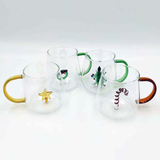Set of 4 Christmas Glass Mugs
